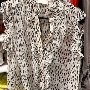 7 For All Mankind Black and Cream Ruffled Blouse